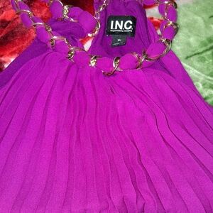 I.N.C. Magenta Pleated Chain-Accent Tank